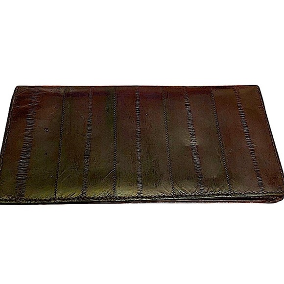 Genuine Eel-skin BiFold Compartment Brown Vintage Wallet. - Picture 6 of 6
